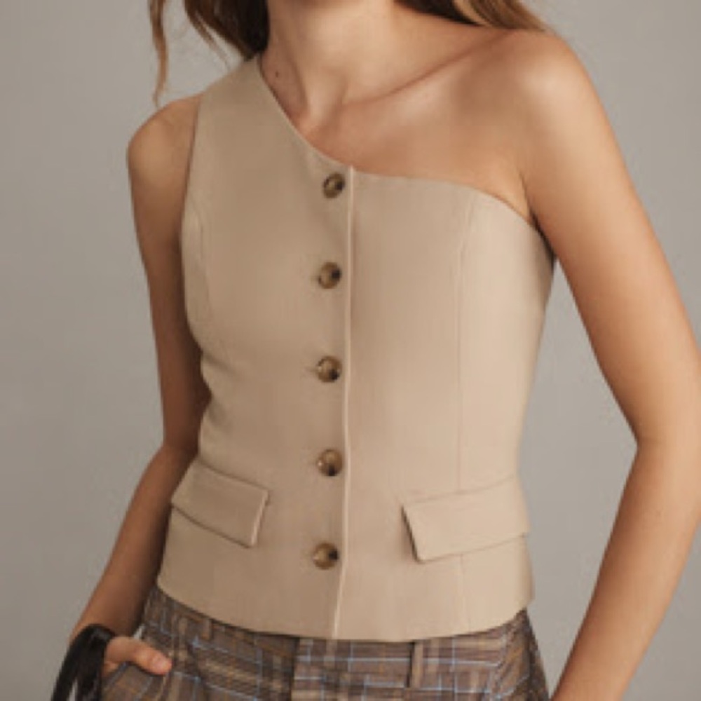BRAND NEW Grey Lab Anthropologie One Shoulder Button Front Blazer Style Top